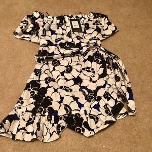 Black, white, blue flowered dress